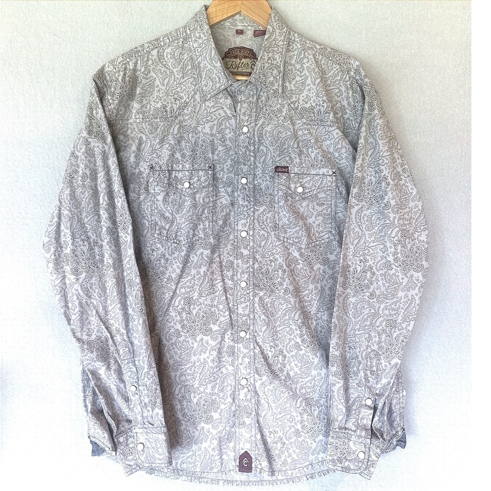 Rafter C Red Dirt Collection‎ Mens XL Grey Paisley Western Pearl Snap Shirt